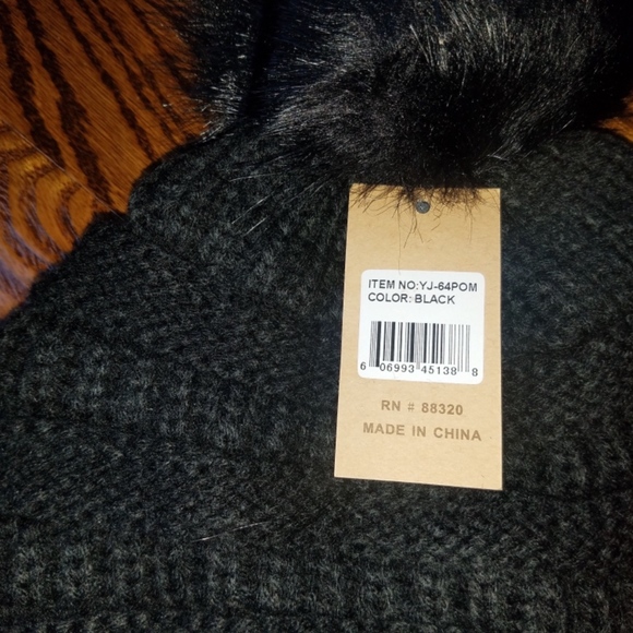 Black Pom Pom C. C. Beanie hat - Picture 2 of 4